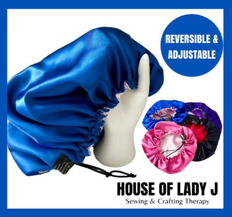 BLUE REVERSIBLE & ADJUSTABLE HAIR BONNET