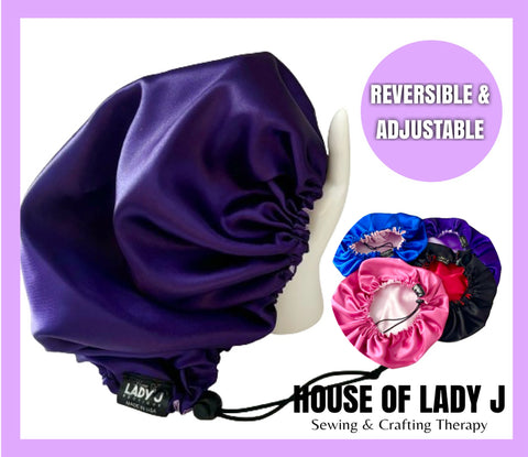 PURPLE REVERSIBLE & ADJUSTABLE HAIR BONNET