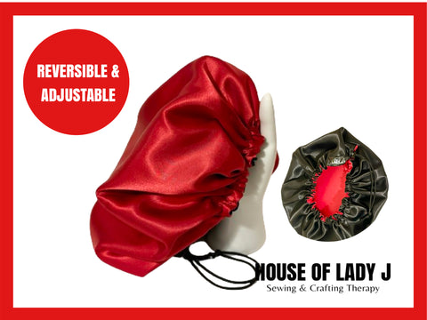 RED/BLACK REVERSIBLE & ADJUSTABLE HAIR BONNET