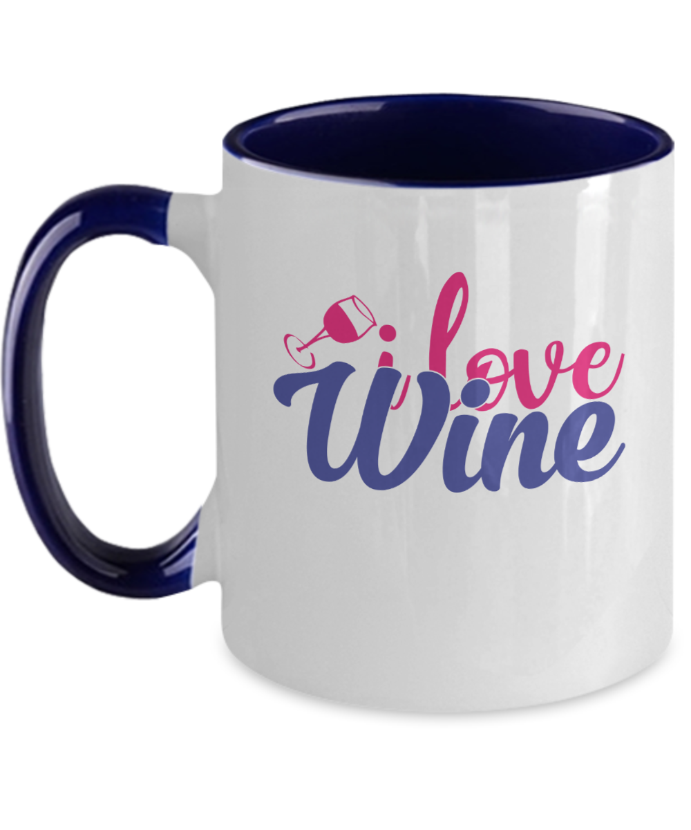 I Love Wine Mug - Two Tone Navy Blue Pink