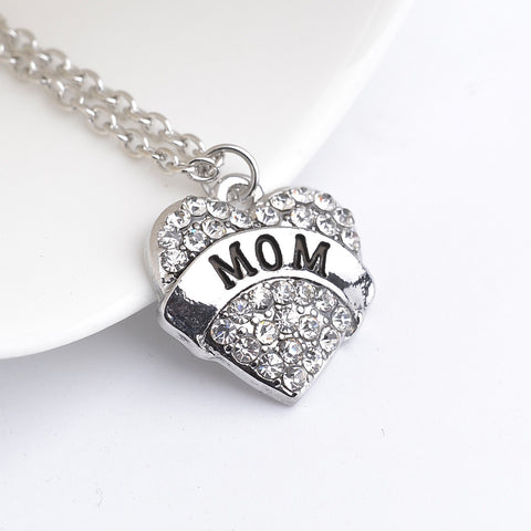 MOM Rhinestone Heart Necklaces