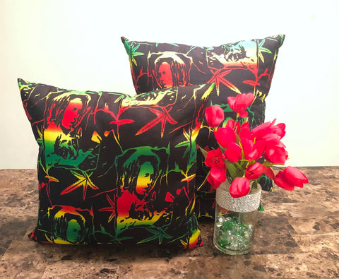 Bob Marley Reggae Style Leaf Ankara Throw Pillow
