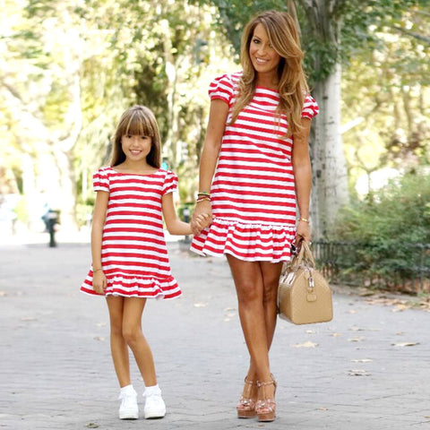 Mom and Daughter Striped Peppermint Dress