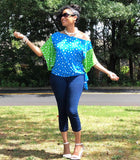 Blue & Green Zorah Color Block Top