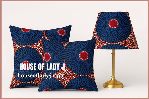 CRIMSON ORBIT – Handmade Pillow & Lampshade Set