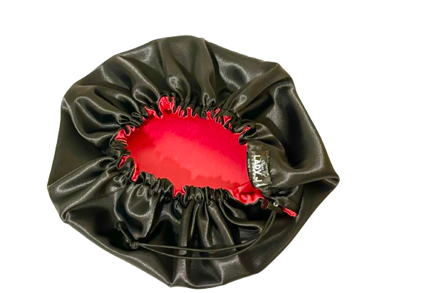 RED/BLACK REVERSIBLE & ADJUSTABLE HAIR BONNET