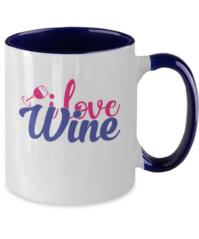I Love Wine Mug - Two Tone Navy Blue Pink
