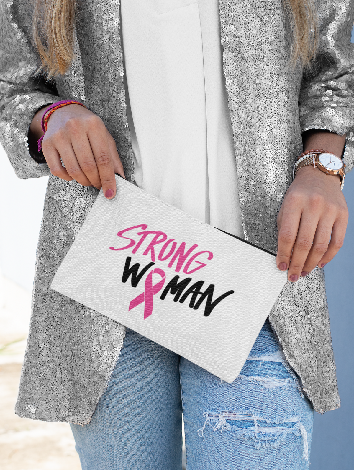 COSMETIC BAG | STRONG WOMAN PINK RIBBON | BREAST CANCER