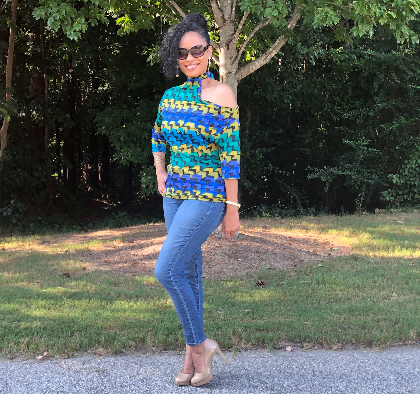 Blue Ava Cold Shoulder Top