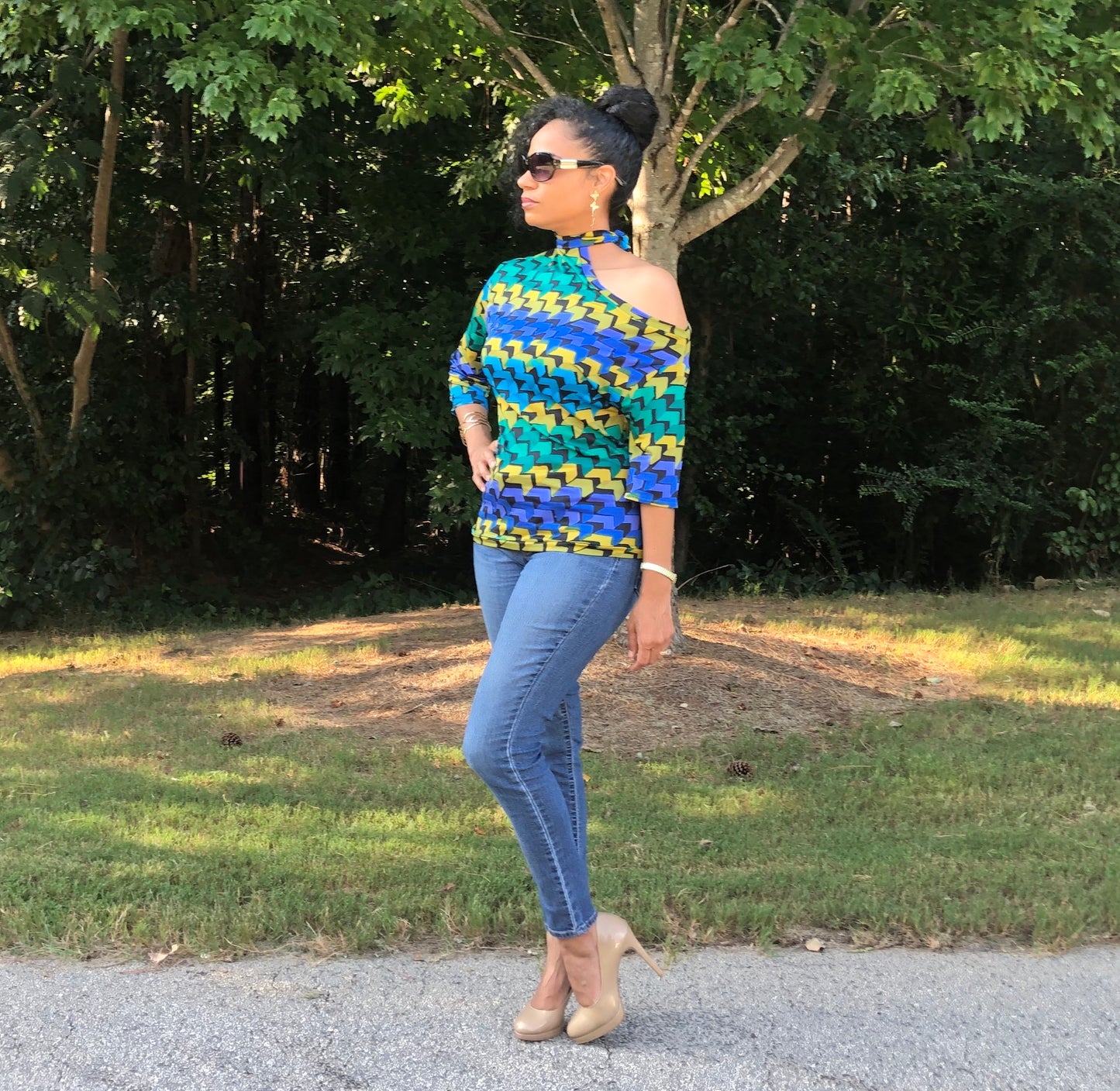 Blue Ava Cold Shoulder Top