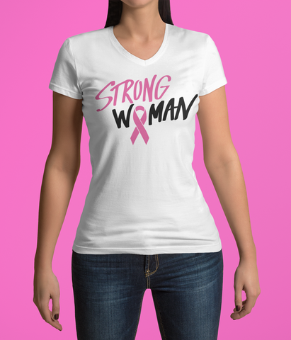 STRONG WOMEN PINK RIBBON T-SHIRT | BREAST CANCER
