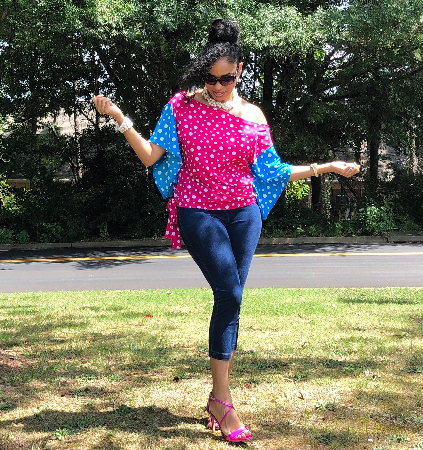 Fuchsia & Blue Zorah Color Block Top